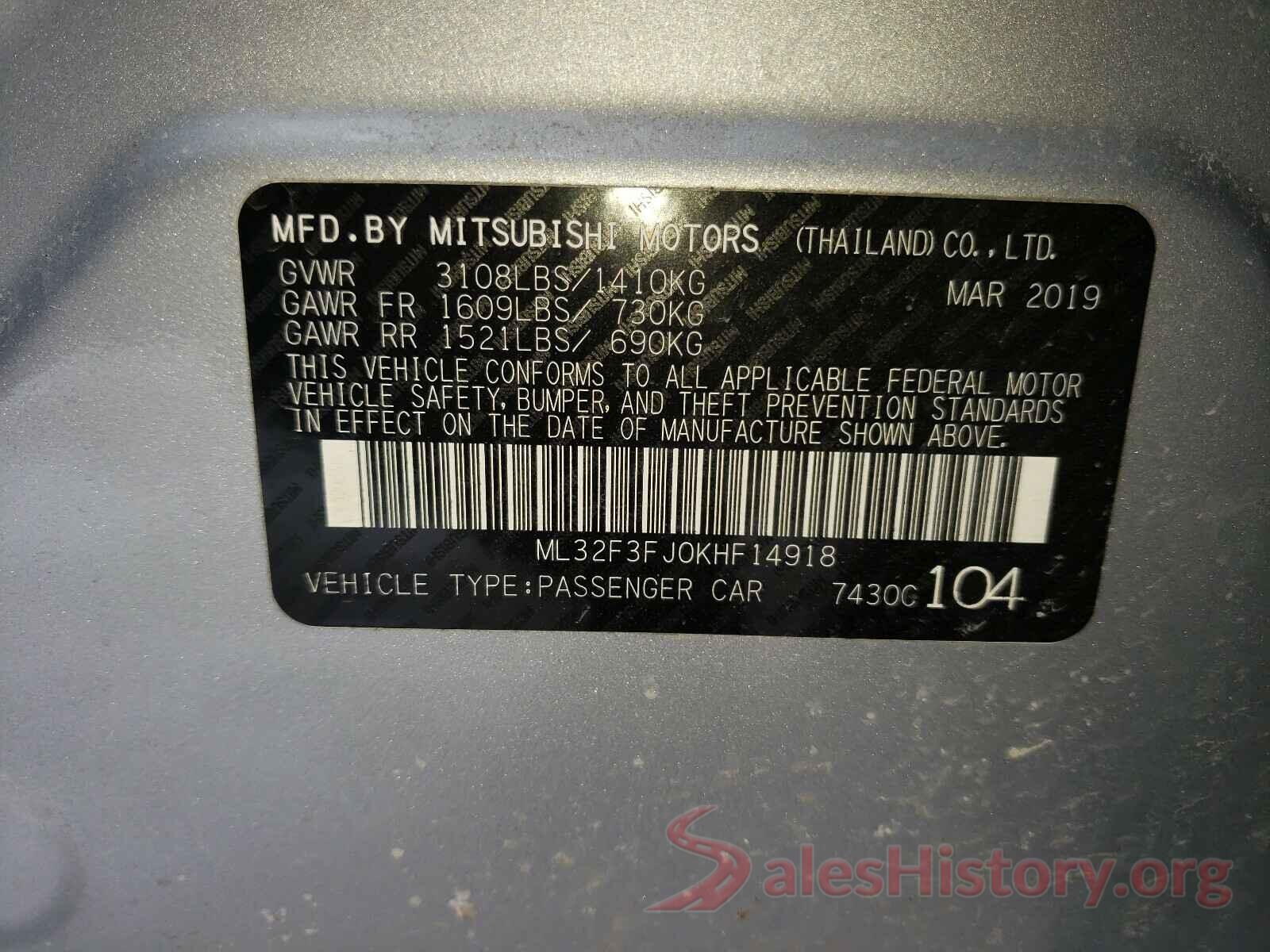 ML32F3FJ0KHF14918 2019 MITSUBISHI MIRAGE