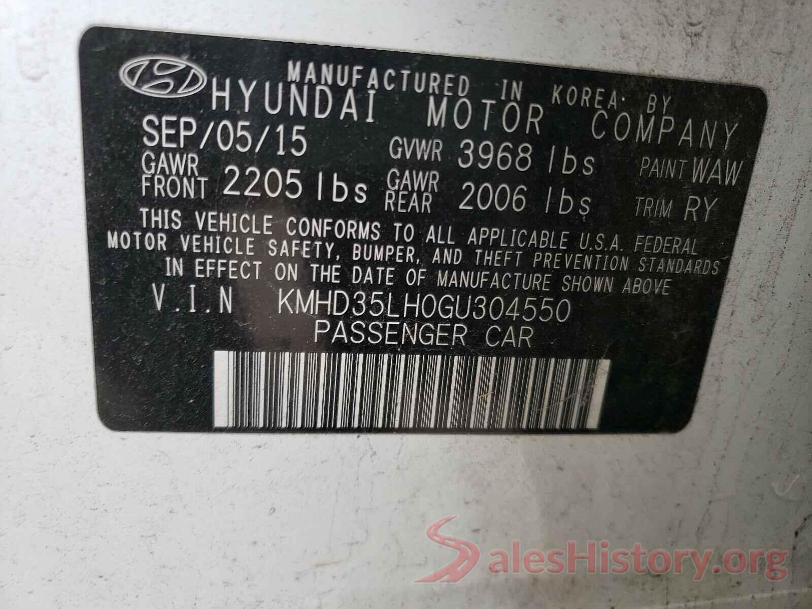 KMHD35LH0GU304550 2016 HYUNDAI ELANTRA