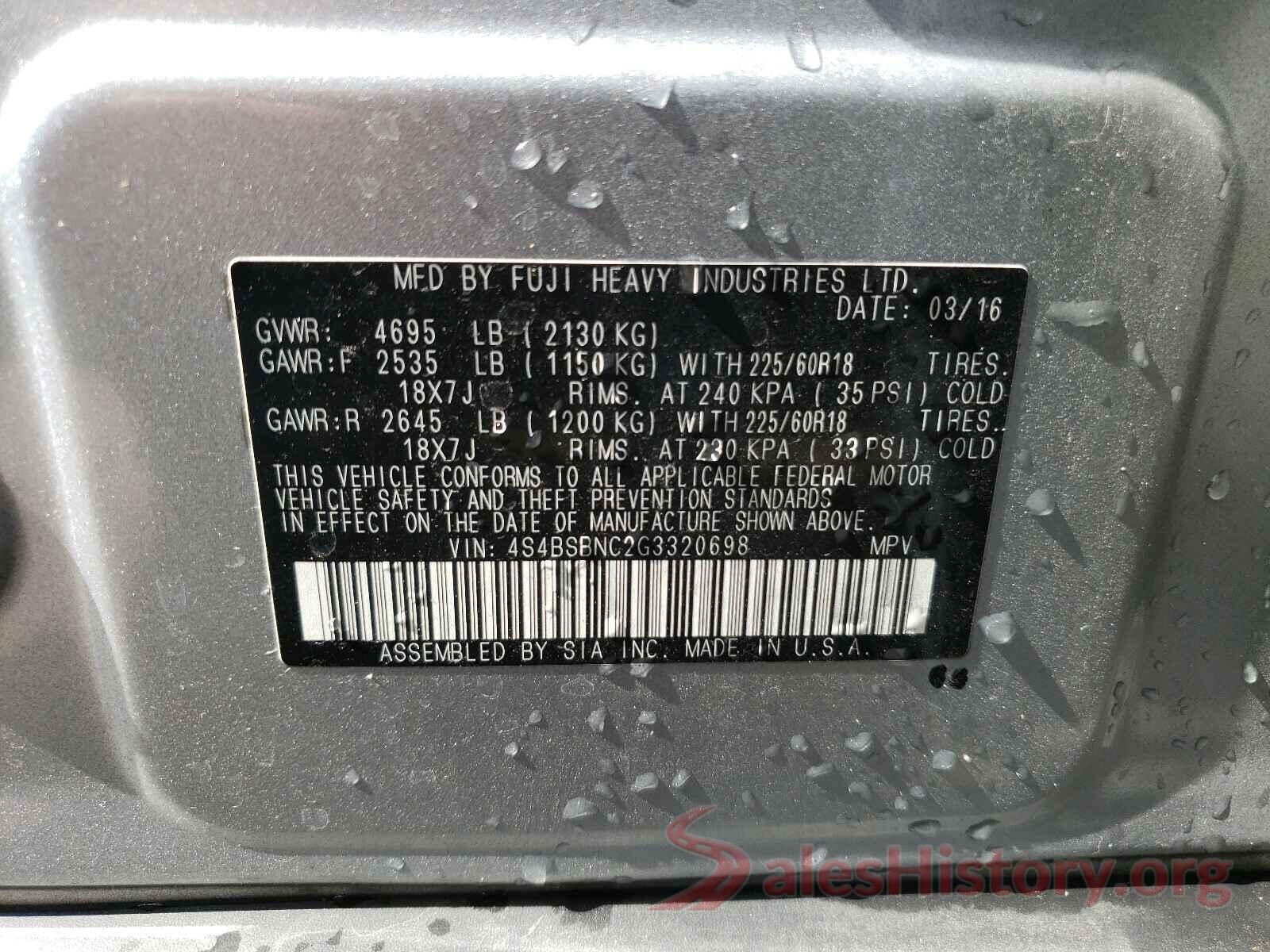 4S4BSBNC2G3320698 2016 SUBARU OUTBACK