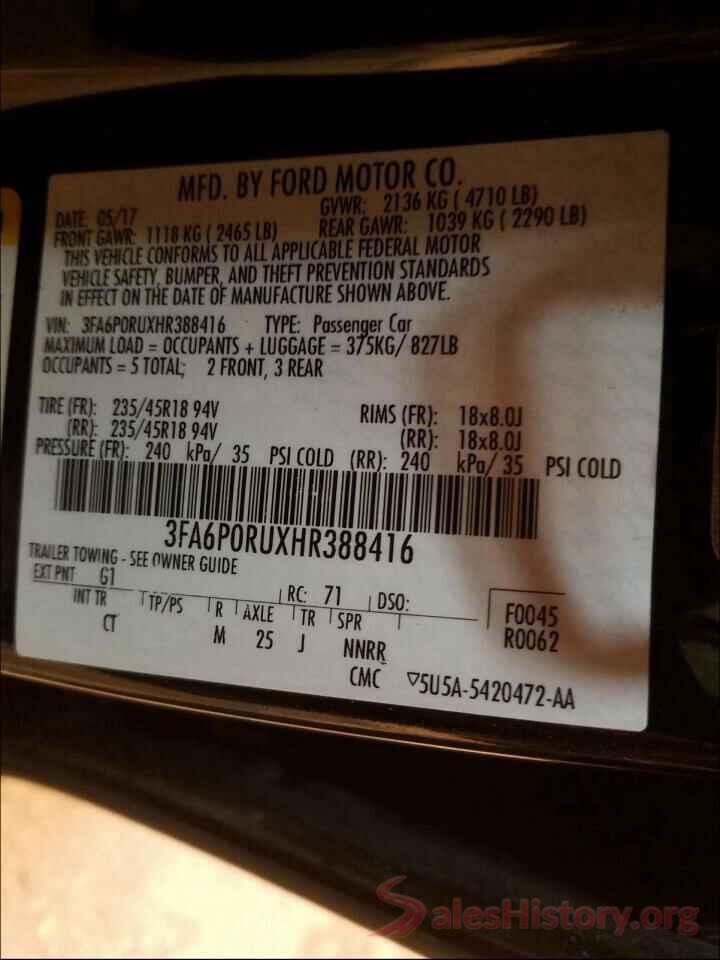 3FA6P0RUXHR388416 2017 FORD FUSION