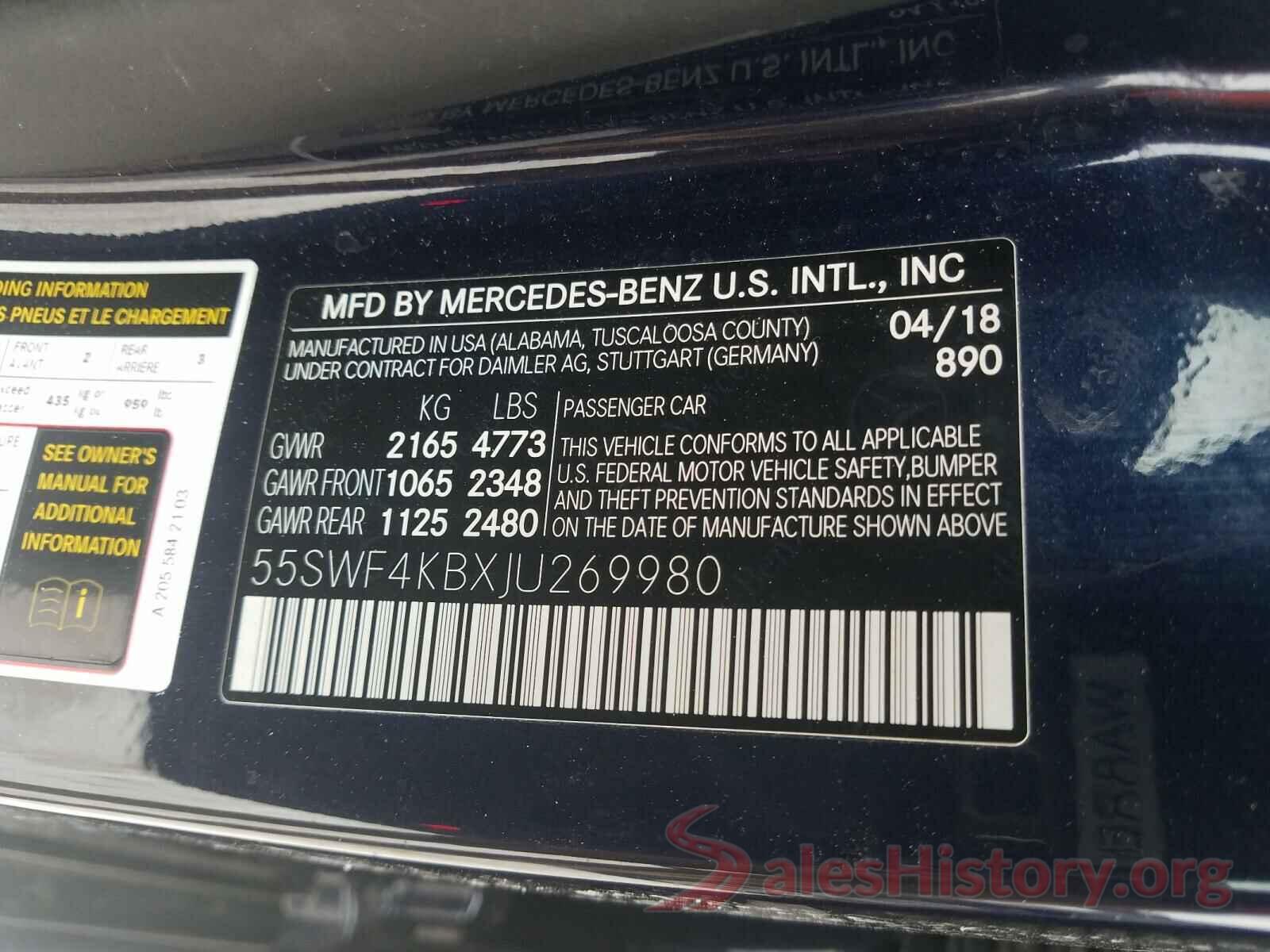 55SWF4KBXJU269980 2018 MERCEDES-BENZ C CLASS