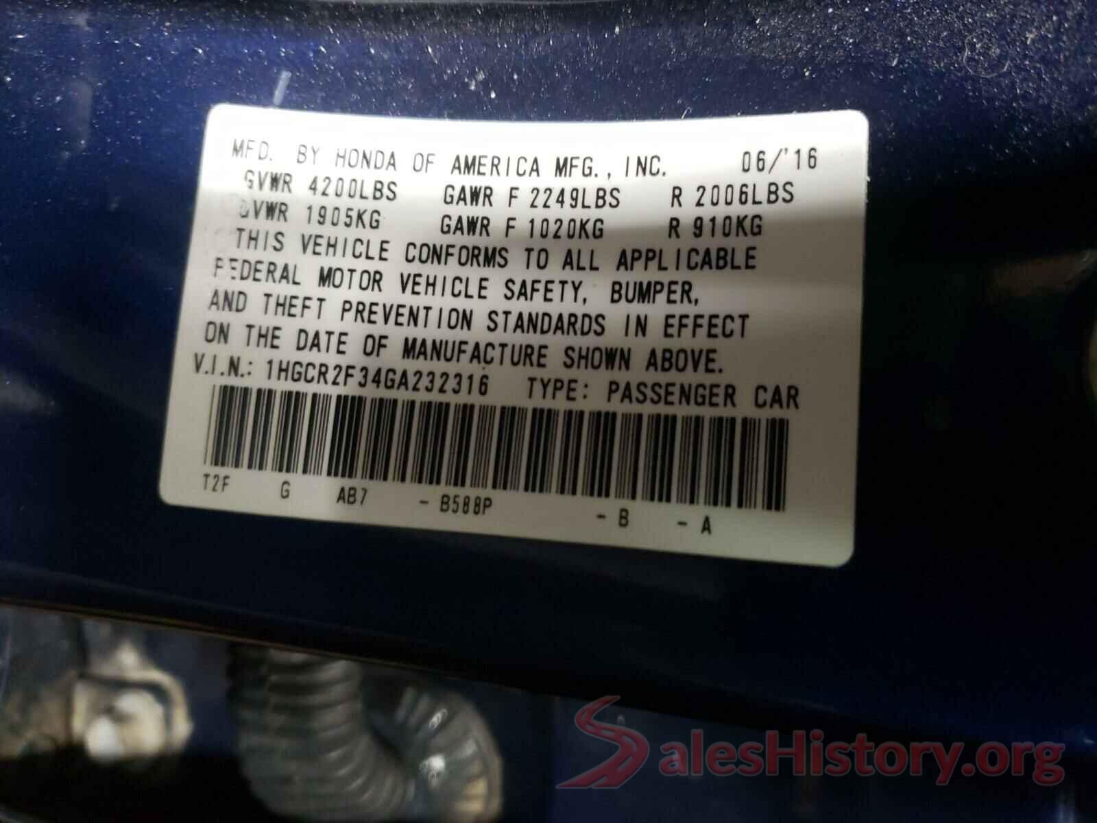 1HGCR2F34GA232316 2016 HONDA ACCORD