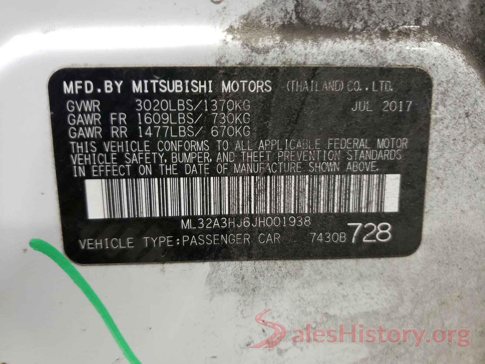 ML32A3HJ6JH001938 2018 MITSUBISHI MIRAGE