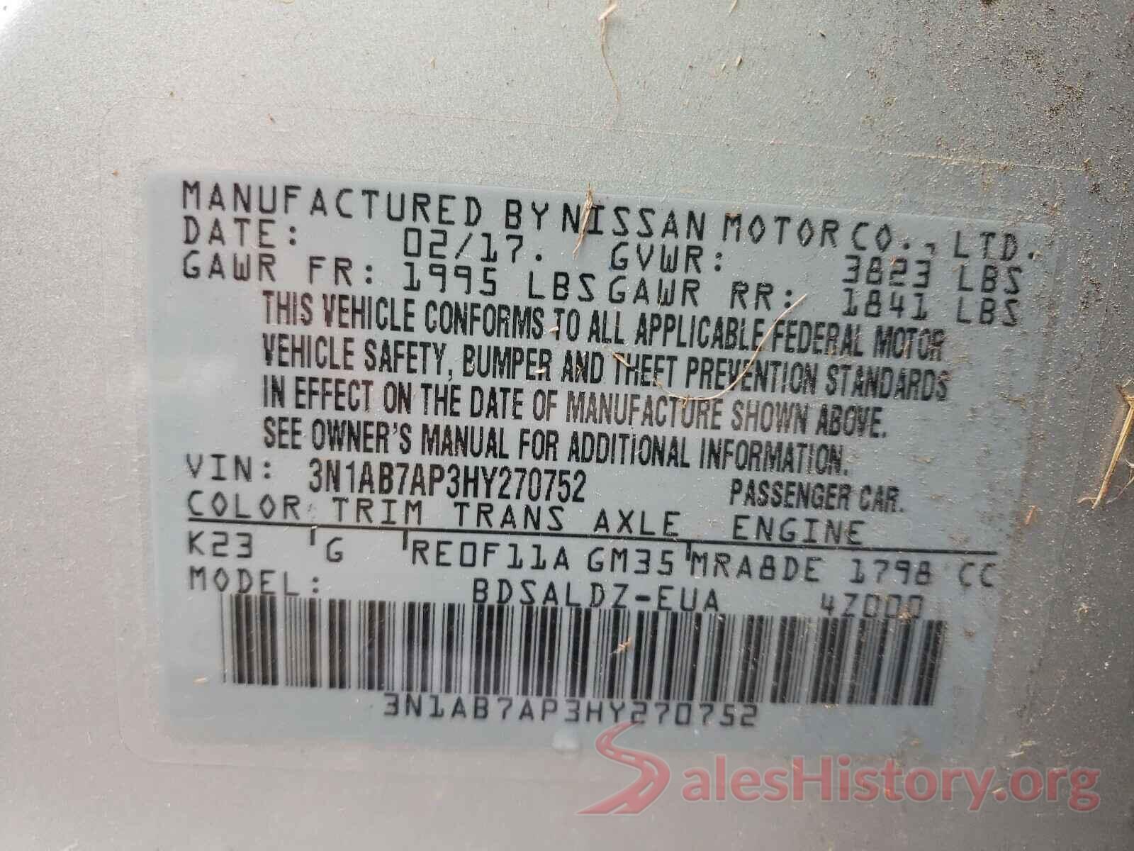 3N1AB7AP3HY270752 2017 NISSAN SENTRA