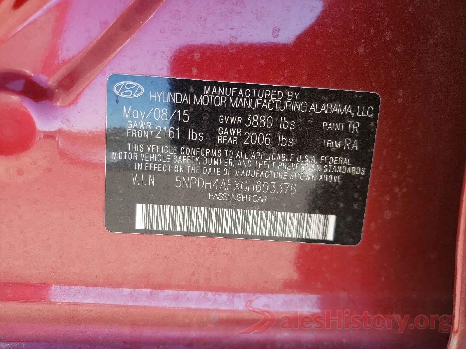 5NPDH4AEXGH693376 2016 HYUNDAI ELANTRA