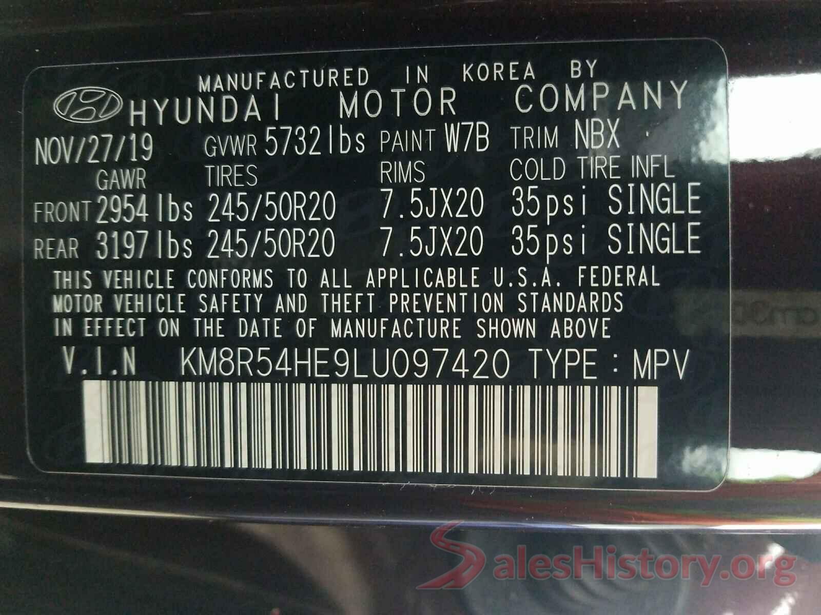 KM8R54HE9LU097420 2020 HYUNDAI PALISADE