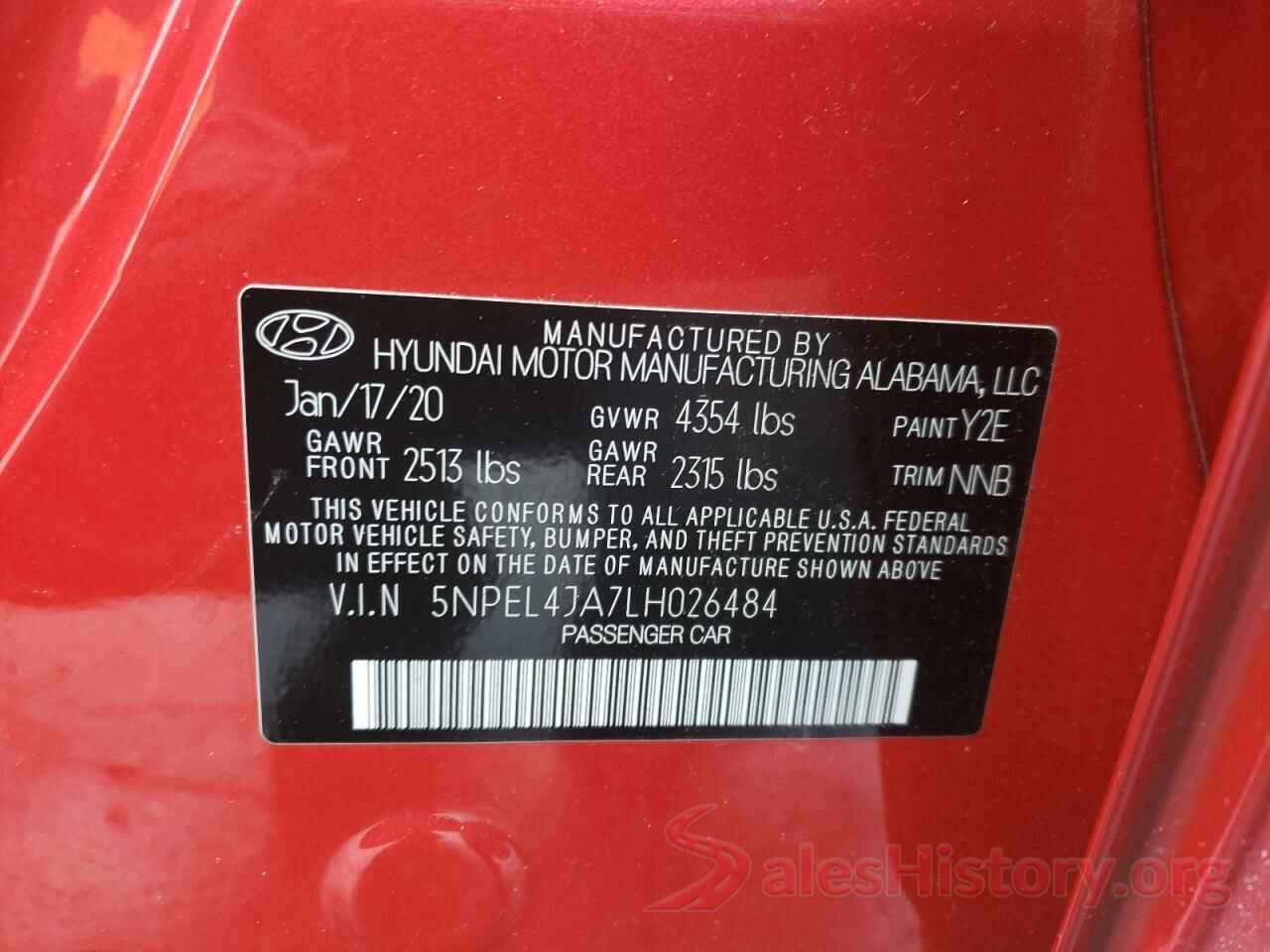 5NPEL4JA7LH026484 2020 HYUNDAI SONATA