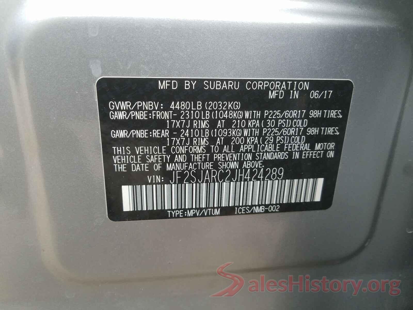 JF2SJARC2JH424289 2018 SUBARU FORESTER