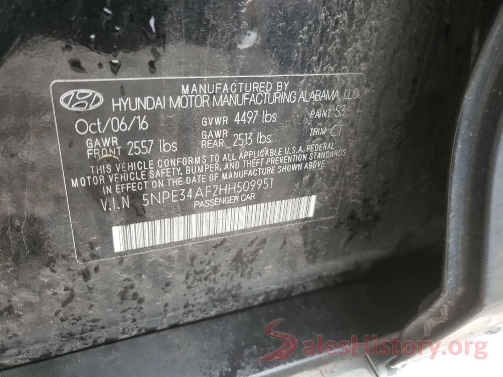 5NPE34AF2HH509951 2017 HYUNDAI SONATA