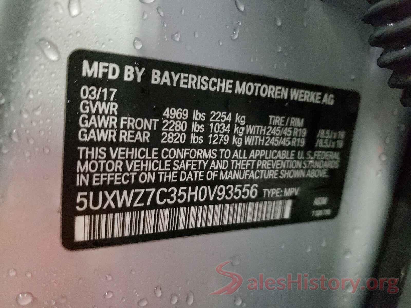 5UXWZ7C35H0V93556 2017 BMW X3