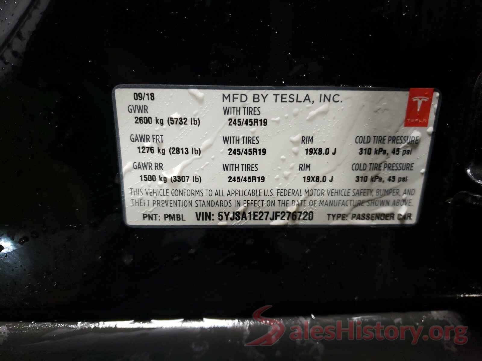 5YJSA1E27JF276720 2018 TESLA MODEL S