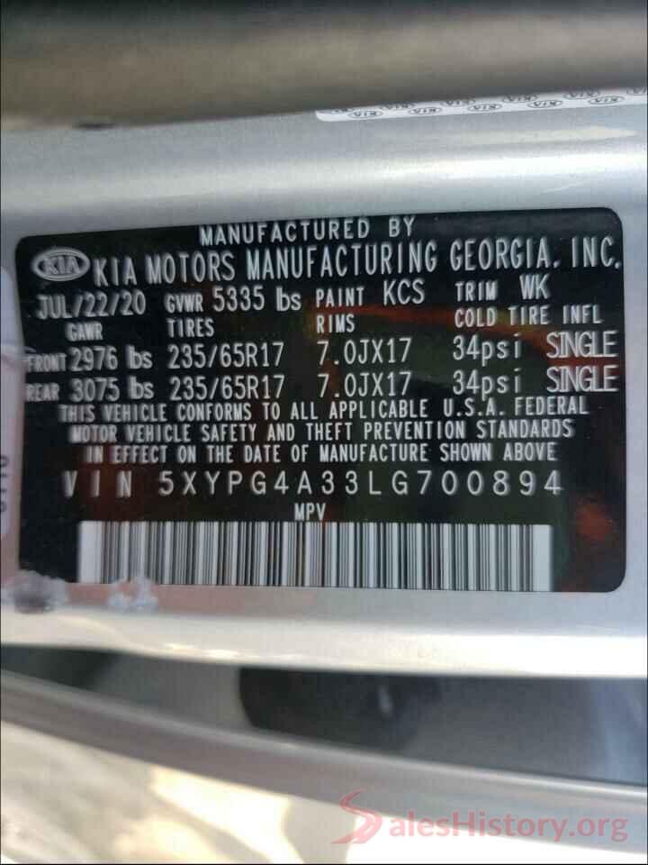 5XYPG4A33LG700894 2020 KIA SORENTO