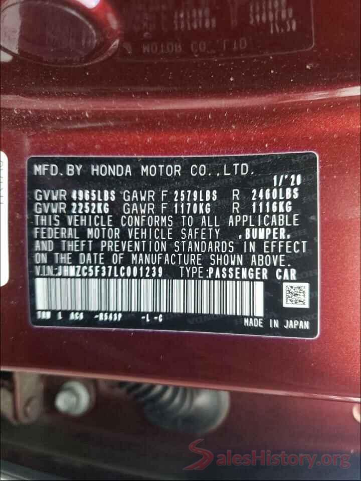 JHMZC5F37LC001239 2020 HONDA CLARITY