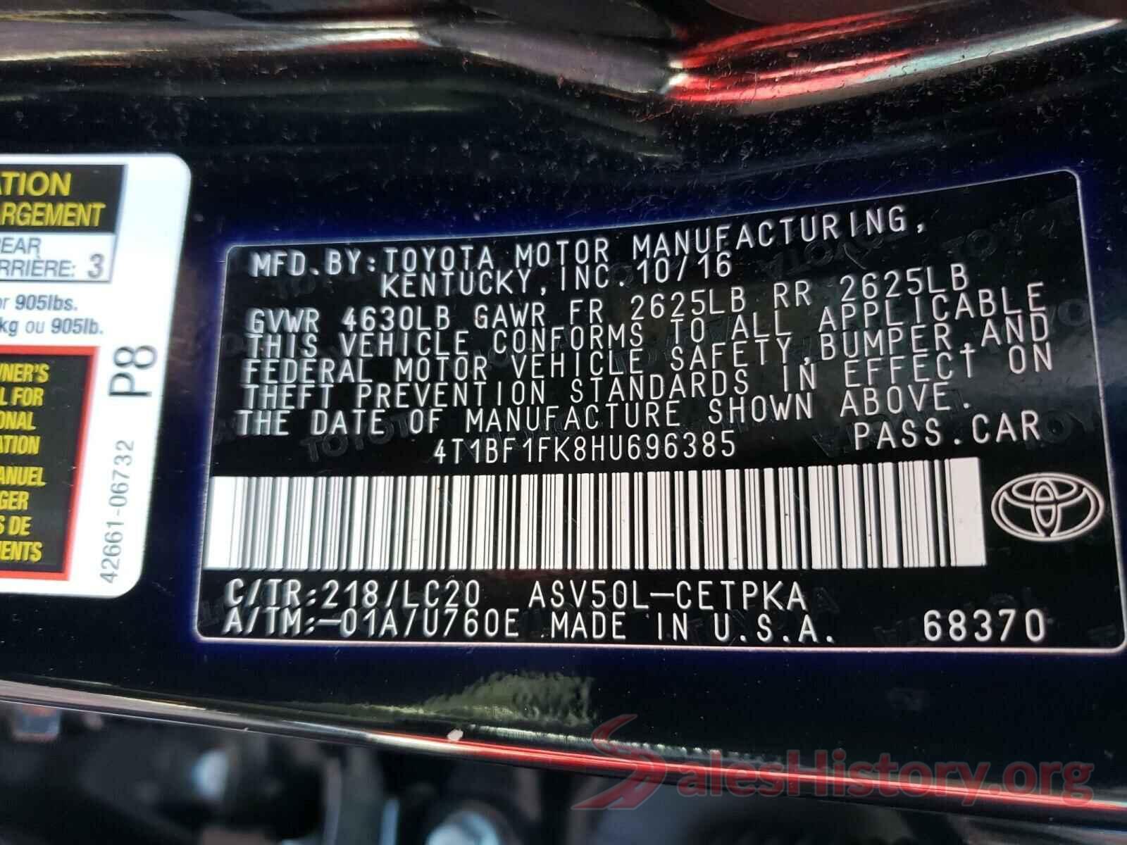 4T1BF1FK8HU696385 2017 TOYOTA CAMRY