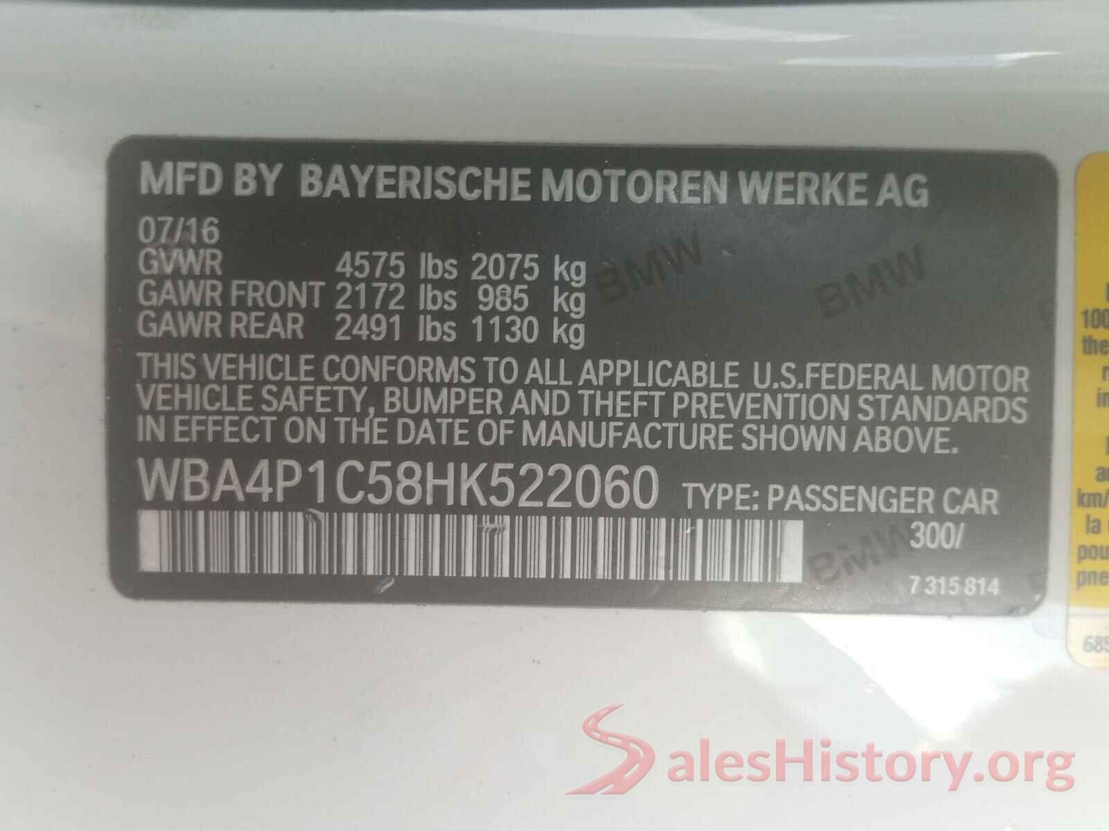 WBA4P1C58HK522060 2017 BMW 4 SERIES