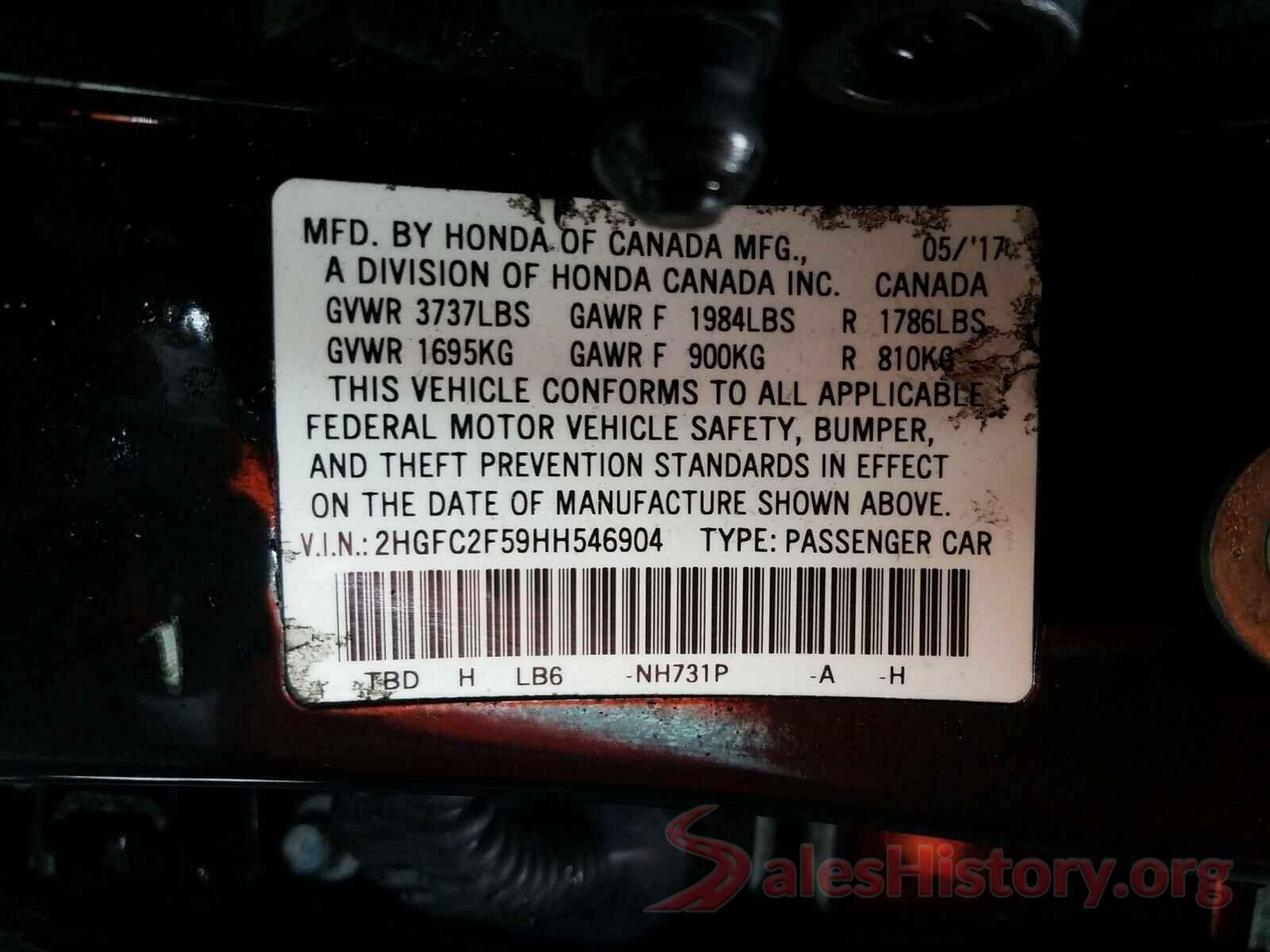 2HGFC2F59HH546904 2017 HONDA CIVIC