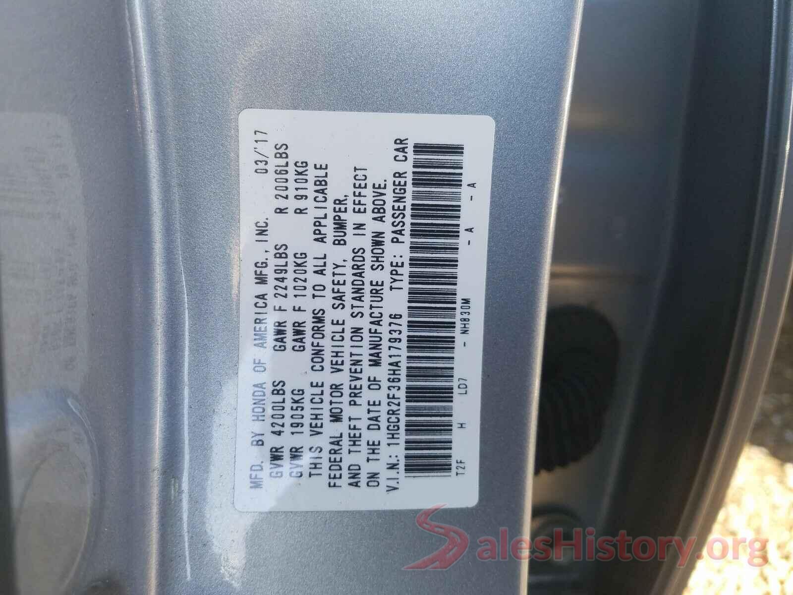 1HGCR2F36HA179376 2017 HONDA ACCORD