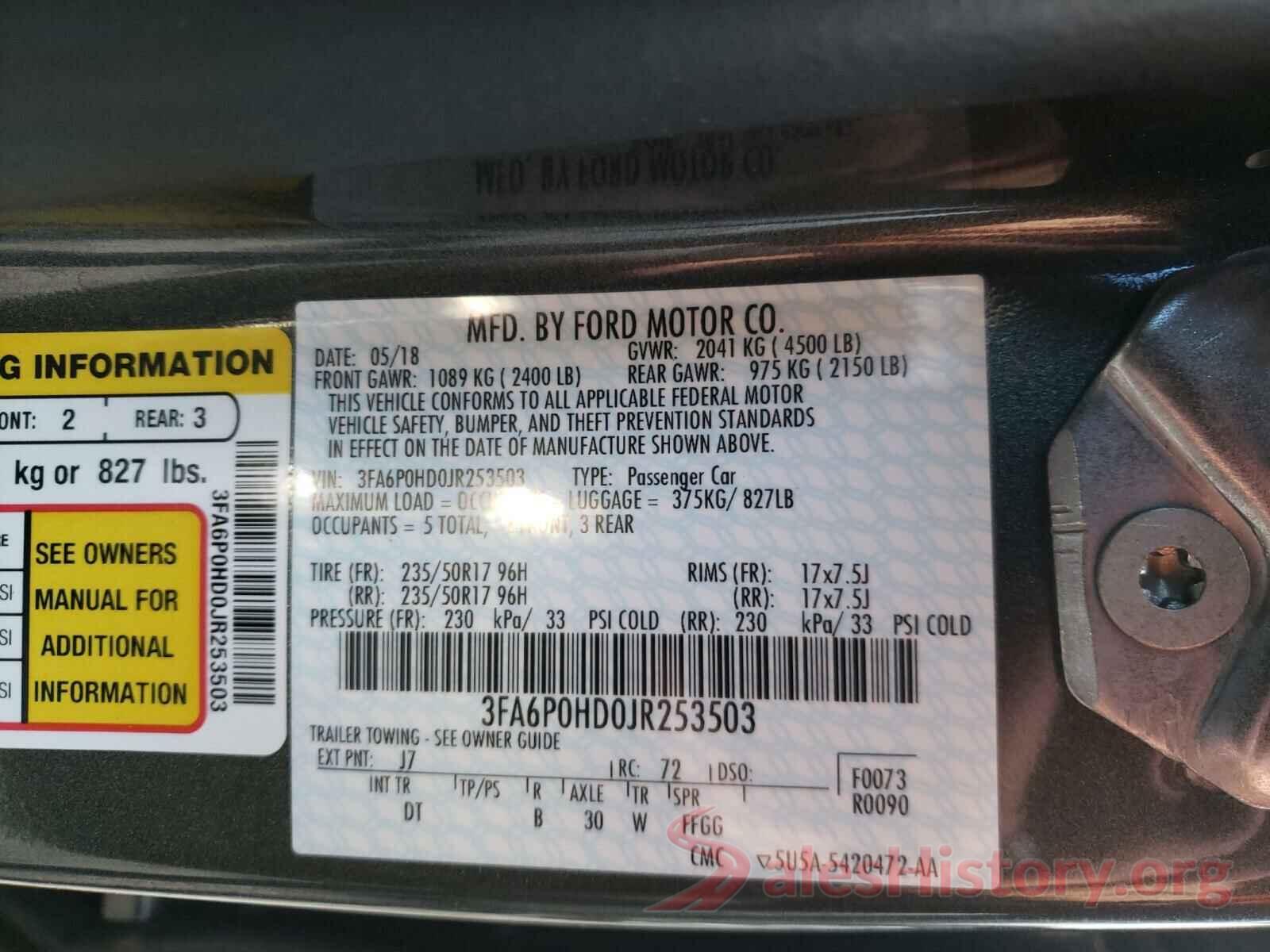 3FA6P0HD0JR253503 2018 FORD FUSION