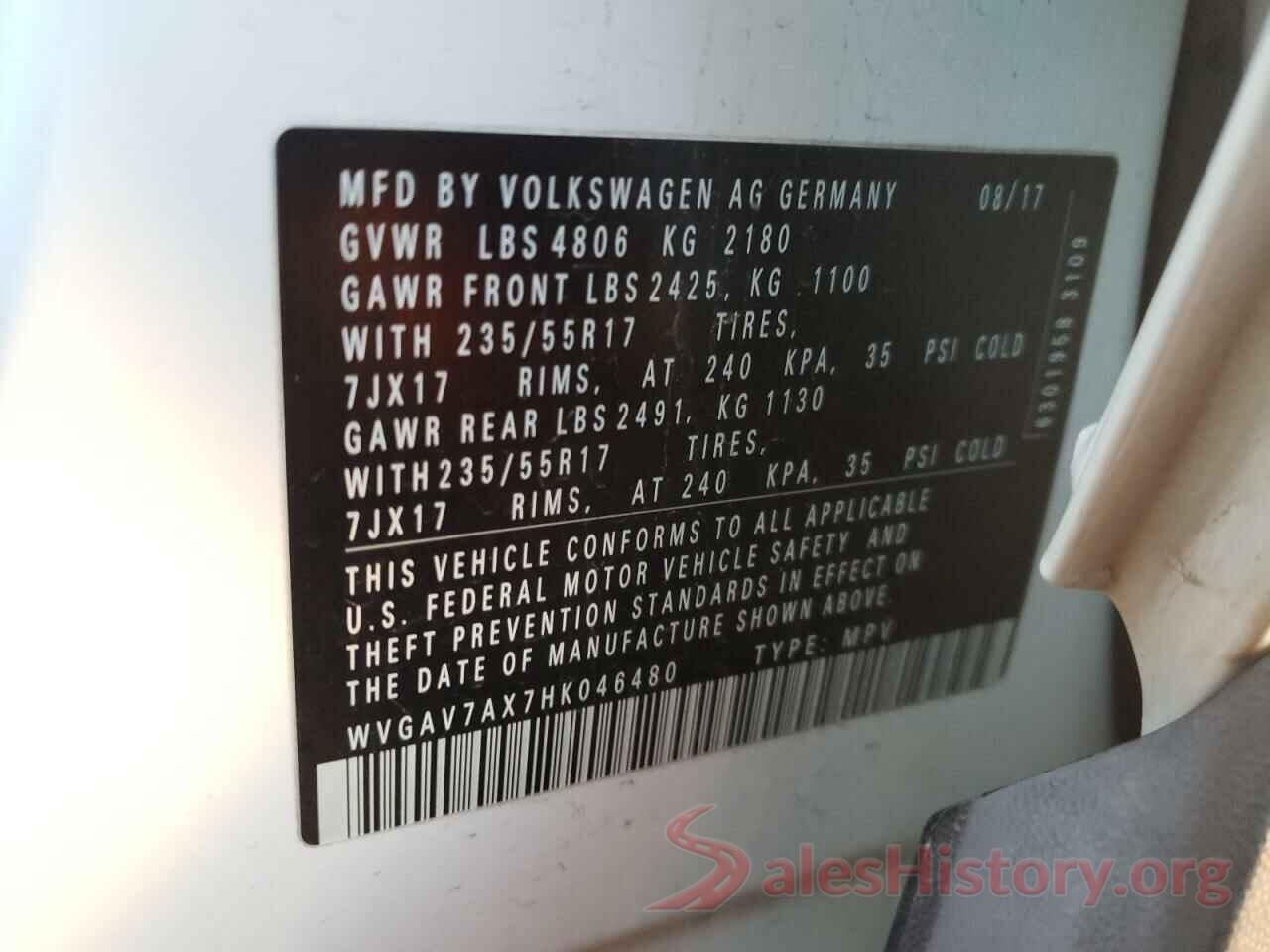 WVGAV7AX7HK046480 2017 VOLKSWAGEN TIGUAN