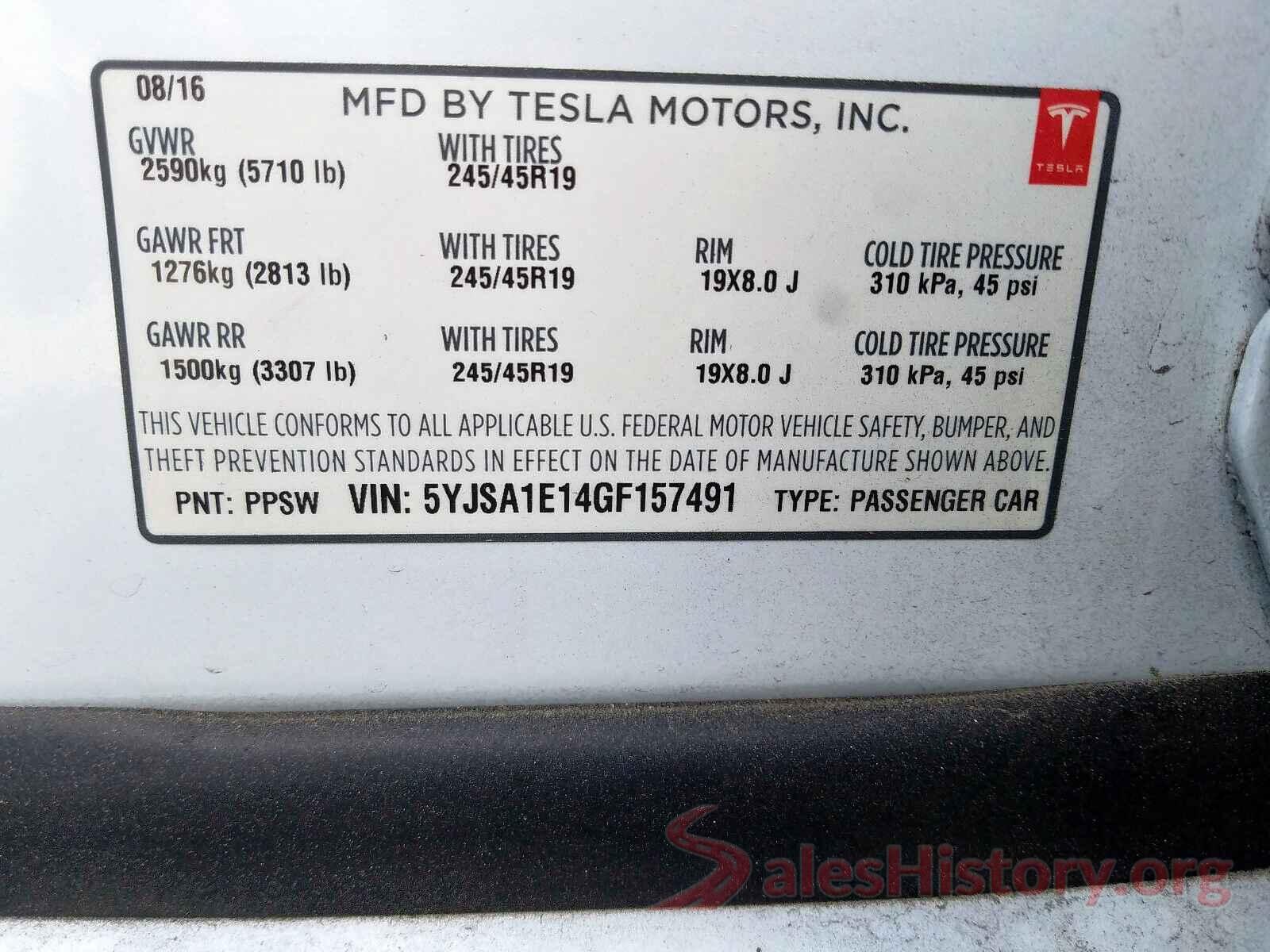 5YJSA1E14GF157491 2016 TESLA MODEL S