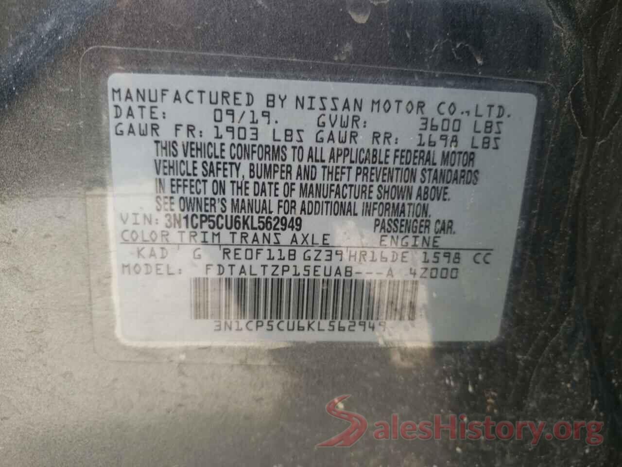 3N1CP5CU6KL562949 2019 NISSAN KICKS