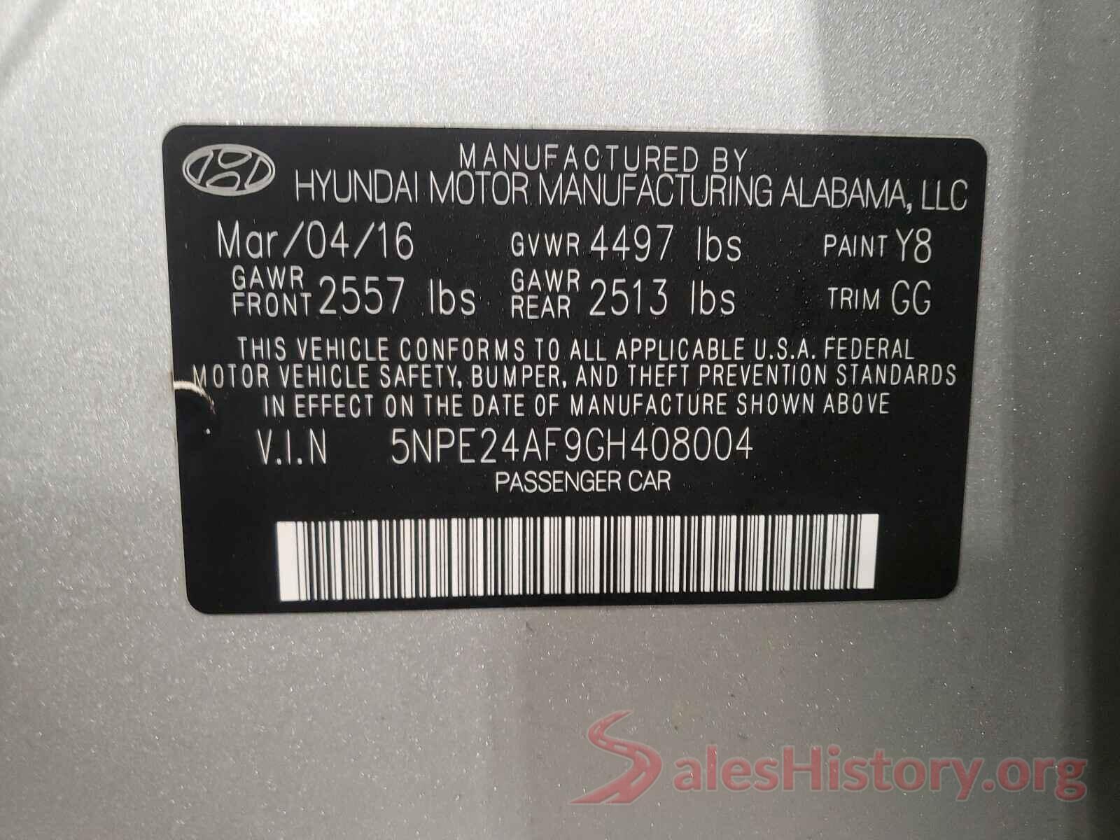 5NPE24AF9GH408004 2016 HYUNDAI SONATA