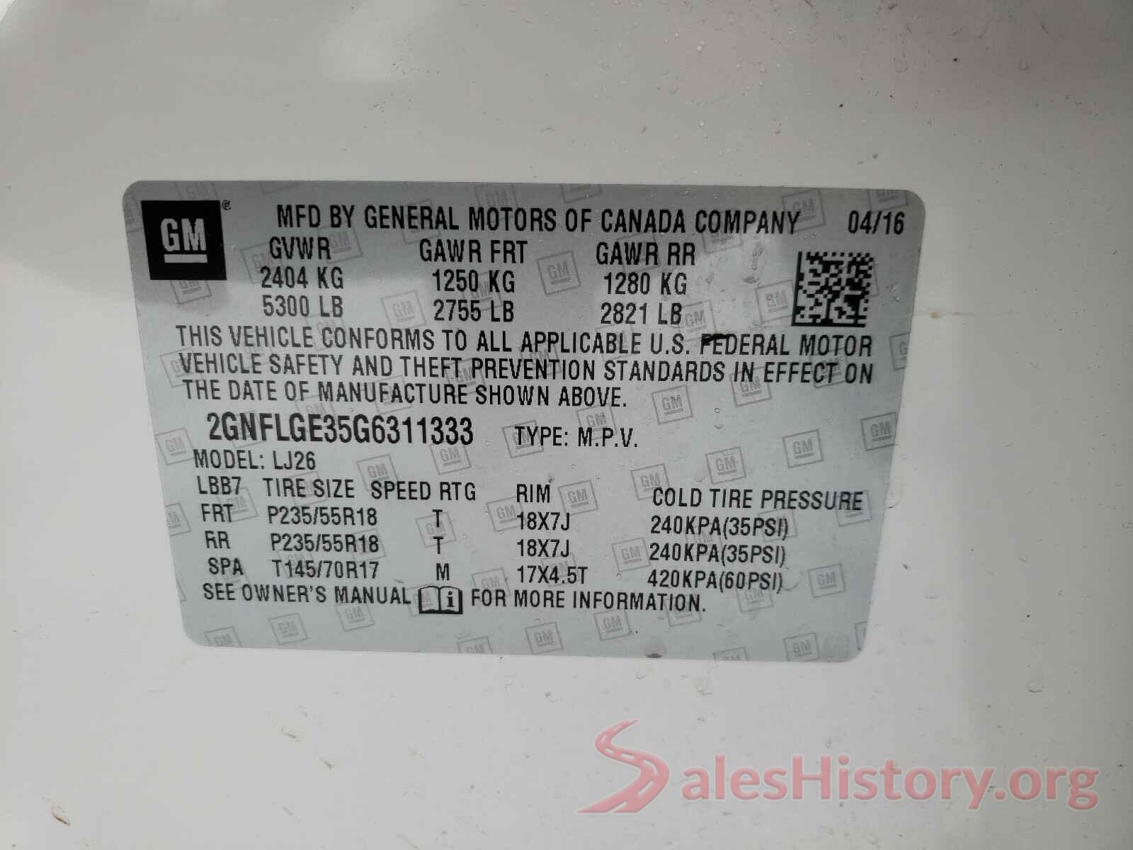 2GNFLGE35G6311333 2016 CHEVROLET EQUINOX