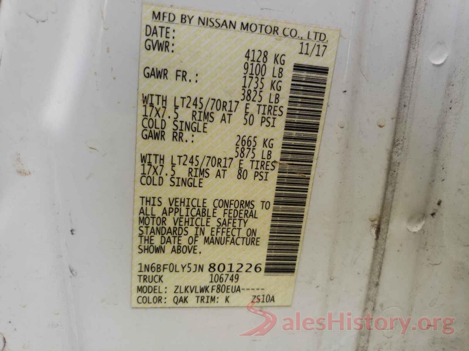 1N6BF0LY5JN801226 2018 NISSAN NV