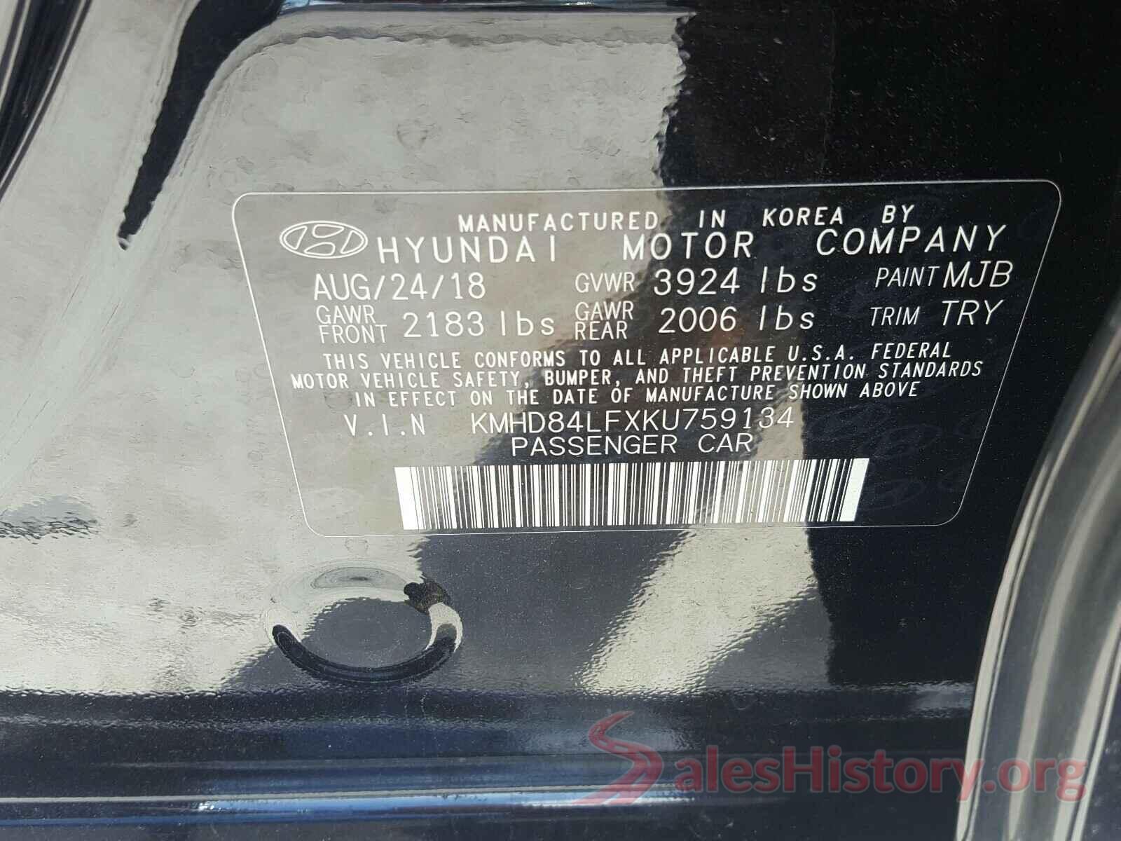 KMHD84LFXKU759134 2019 HYUNDAI ELANTRA