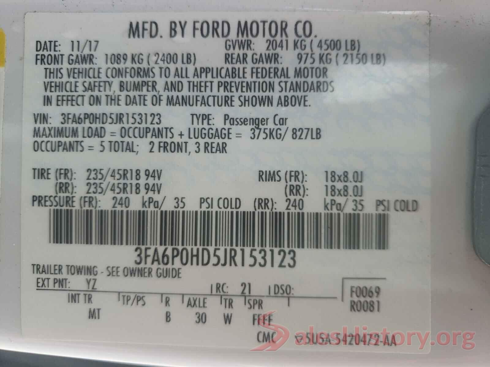 3FA6P0HD5JR153123 2018 FORD FUSION