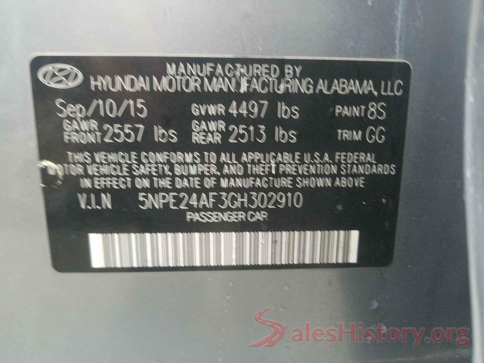 5NPE24AF3GH302910 2016 HYUNDAI SONATA