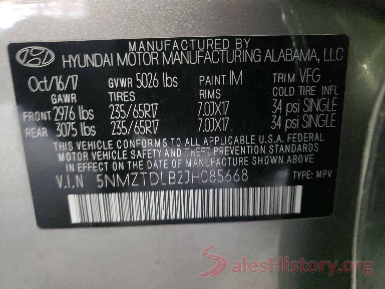 5NMZTDLB2JH085668 2018 HYUNDAI SANTA FE