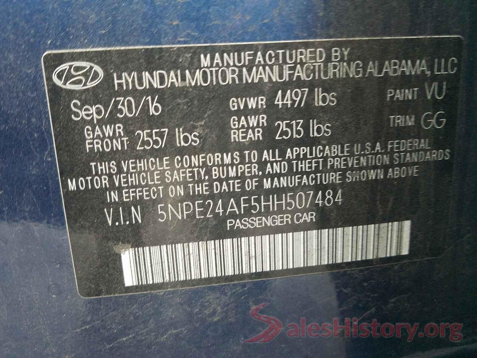 5NPE24AF5HH507484 2017 HYUNDAI SONATA