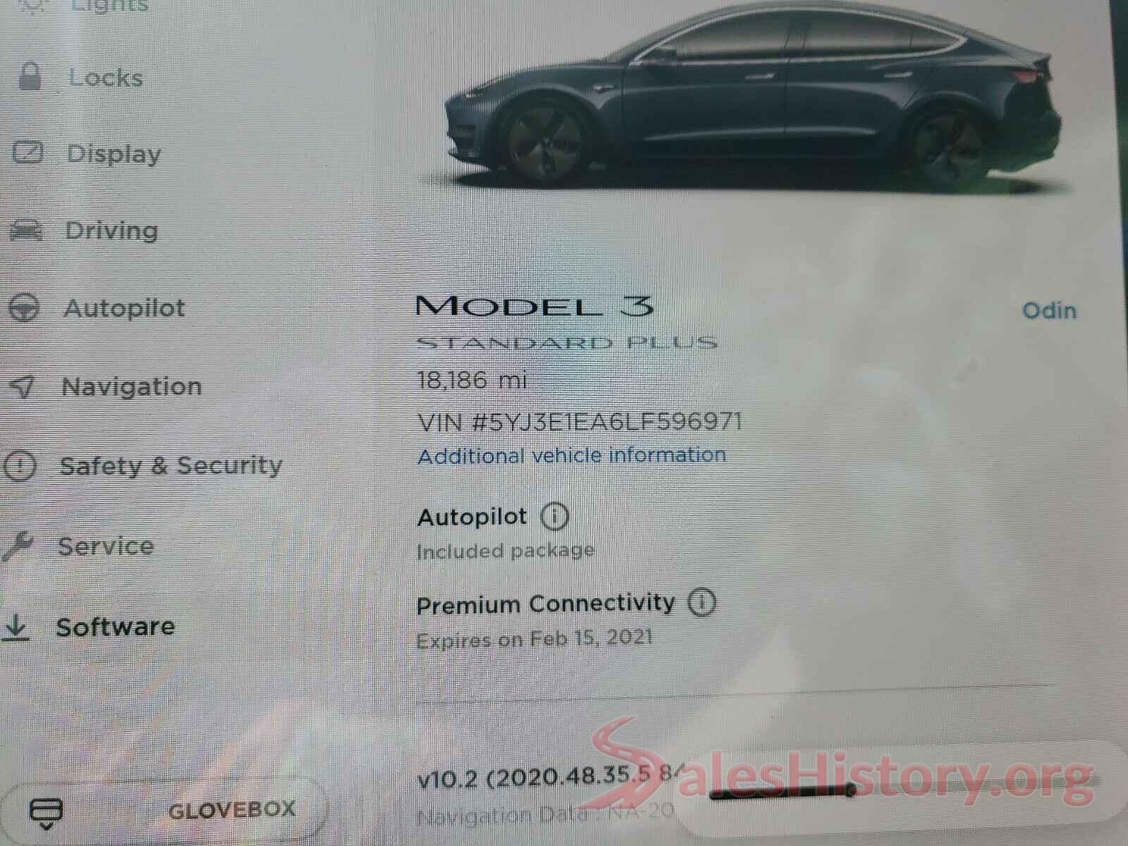 5YJ3E1EA6LF596971 2020 TESLA MODEL 3