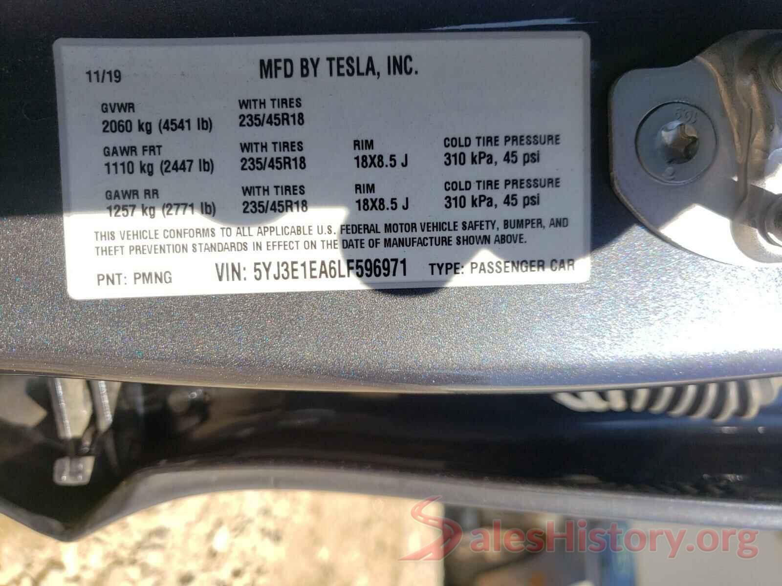 5YJ3E1EA6LF596971 2020 TESLA MODEL 3