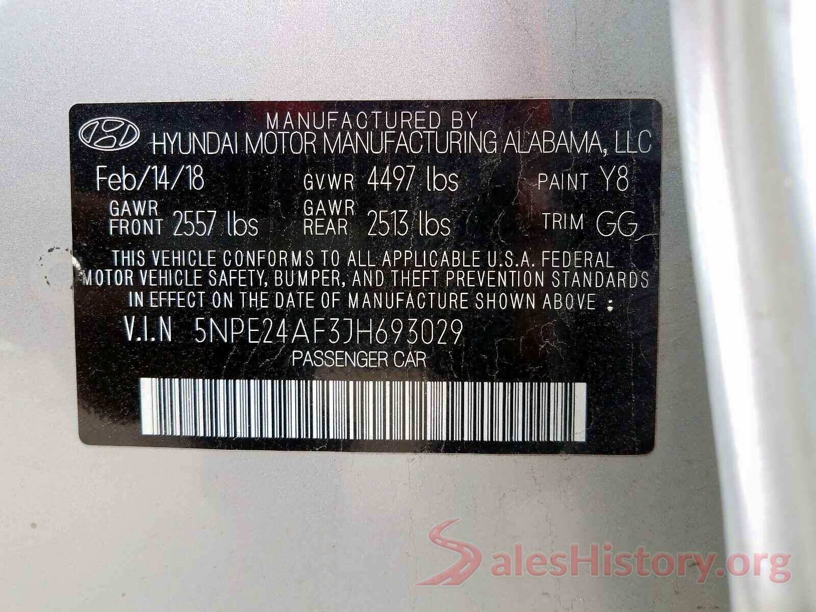 5NPE24AF3JH693029 2018 HYUNDAI SONATA