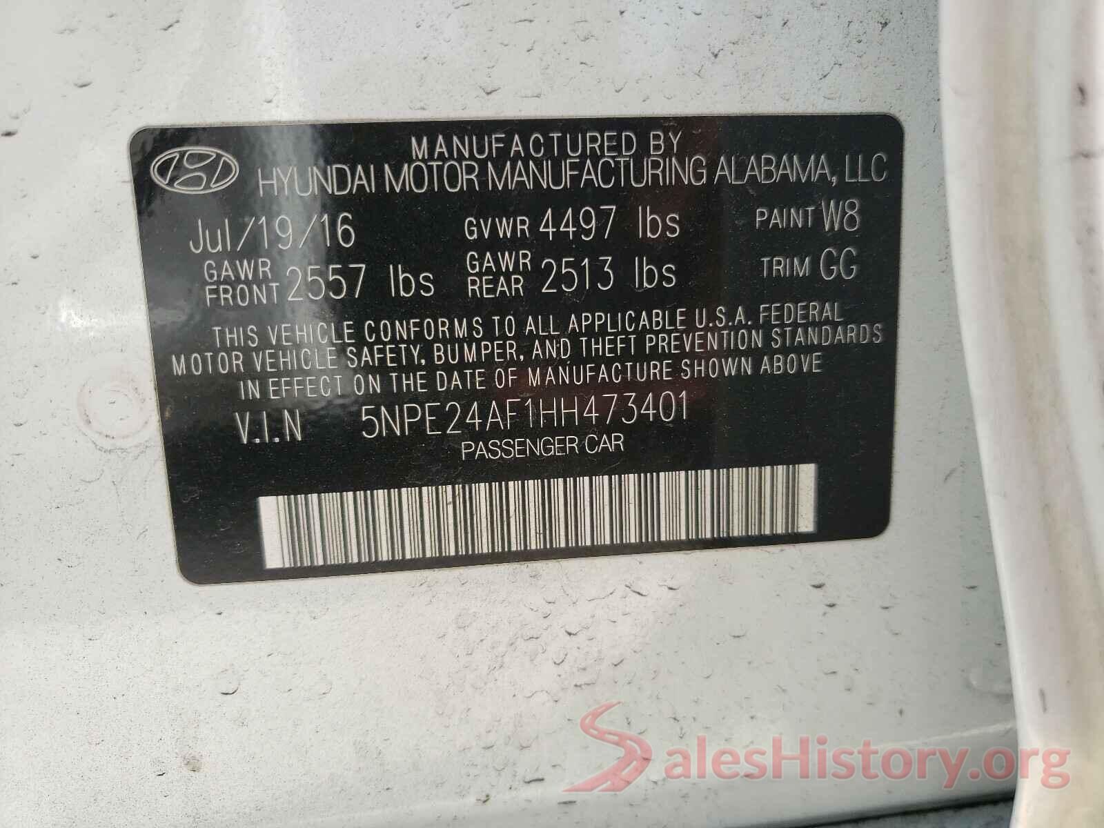 5NPE24AF1HH473401 2017 HYUNDAI SONATA