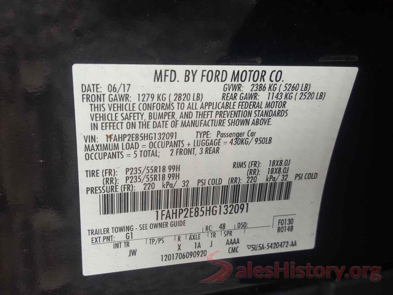 1FAHP2E85HG132091 2017 FORD TAURUS