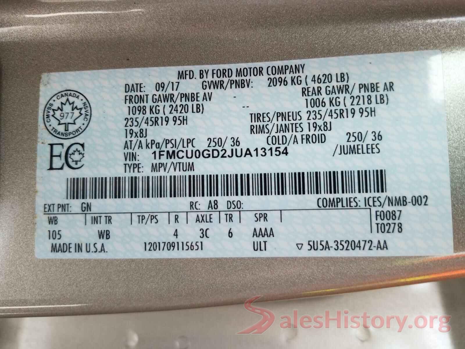 1FMCU0GD2JUA13154 2018 FORD ESCAPE