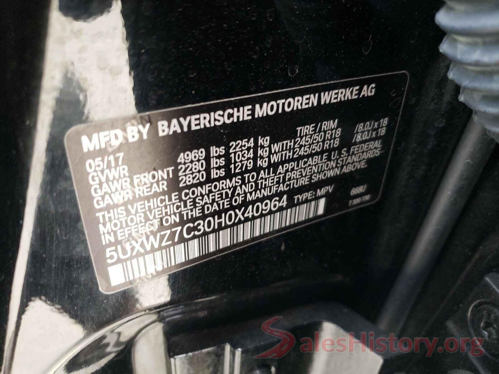 5UXWZ7C30H0X40964 2017 BMW X3