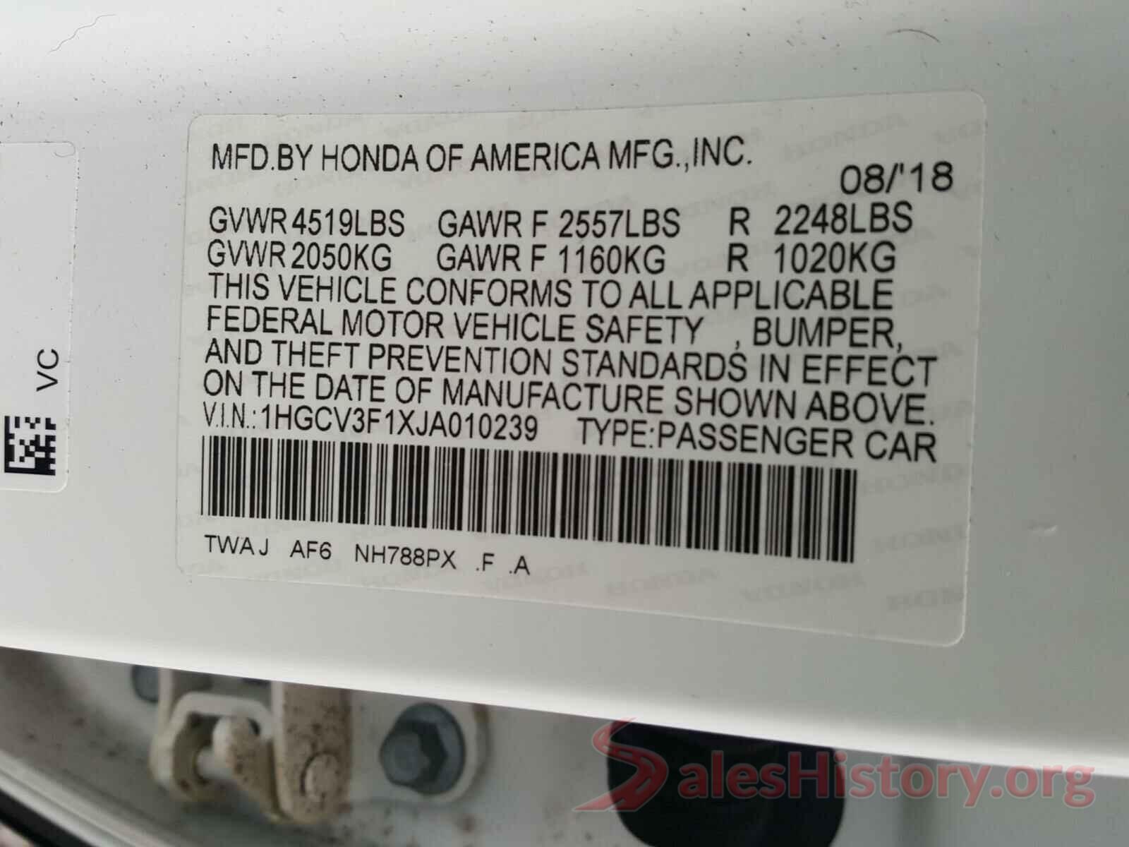 1HGCV3F1XJA010239 2018 HONDA ACCORD