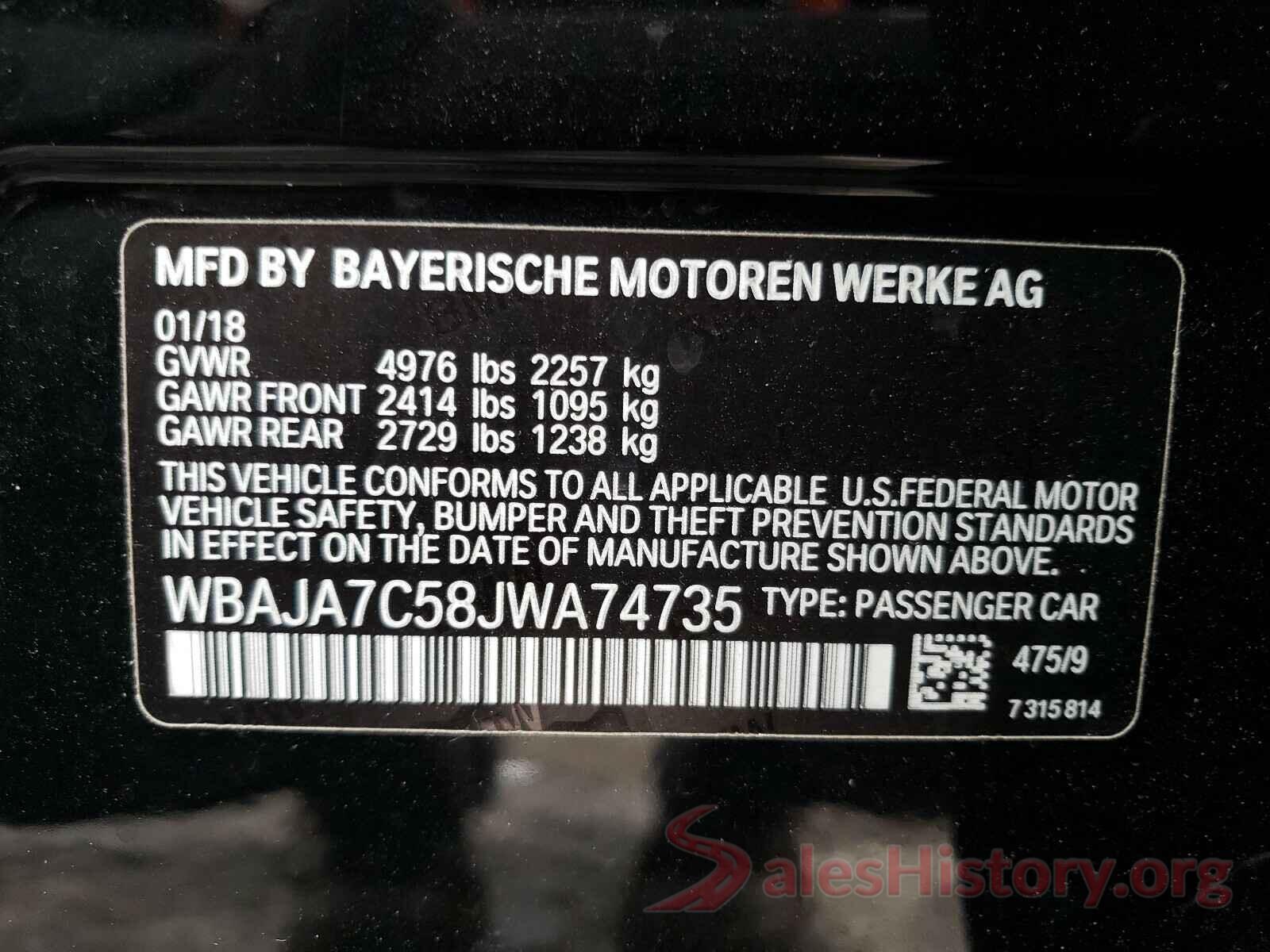 WBAJA7C58JWA74735 2018 BMW 5 SERIES