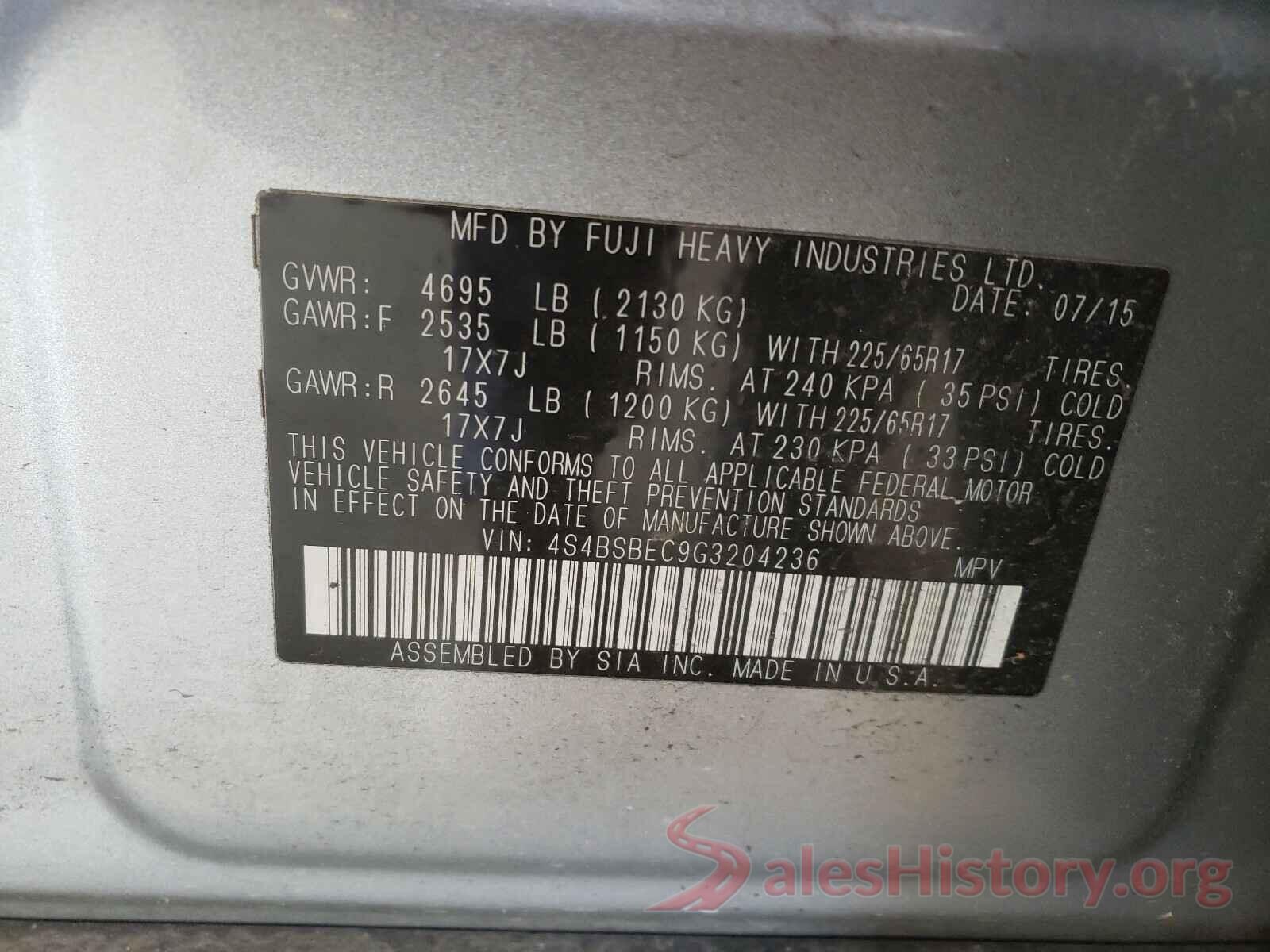 4S4BSBEC9G3204236 2016 SUBARU OUTBACK