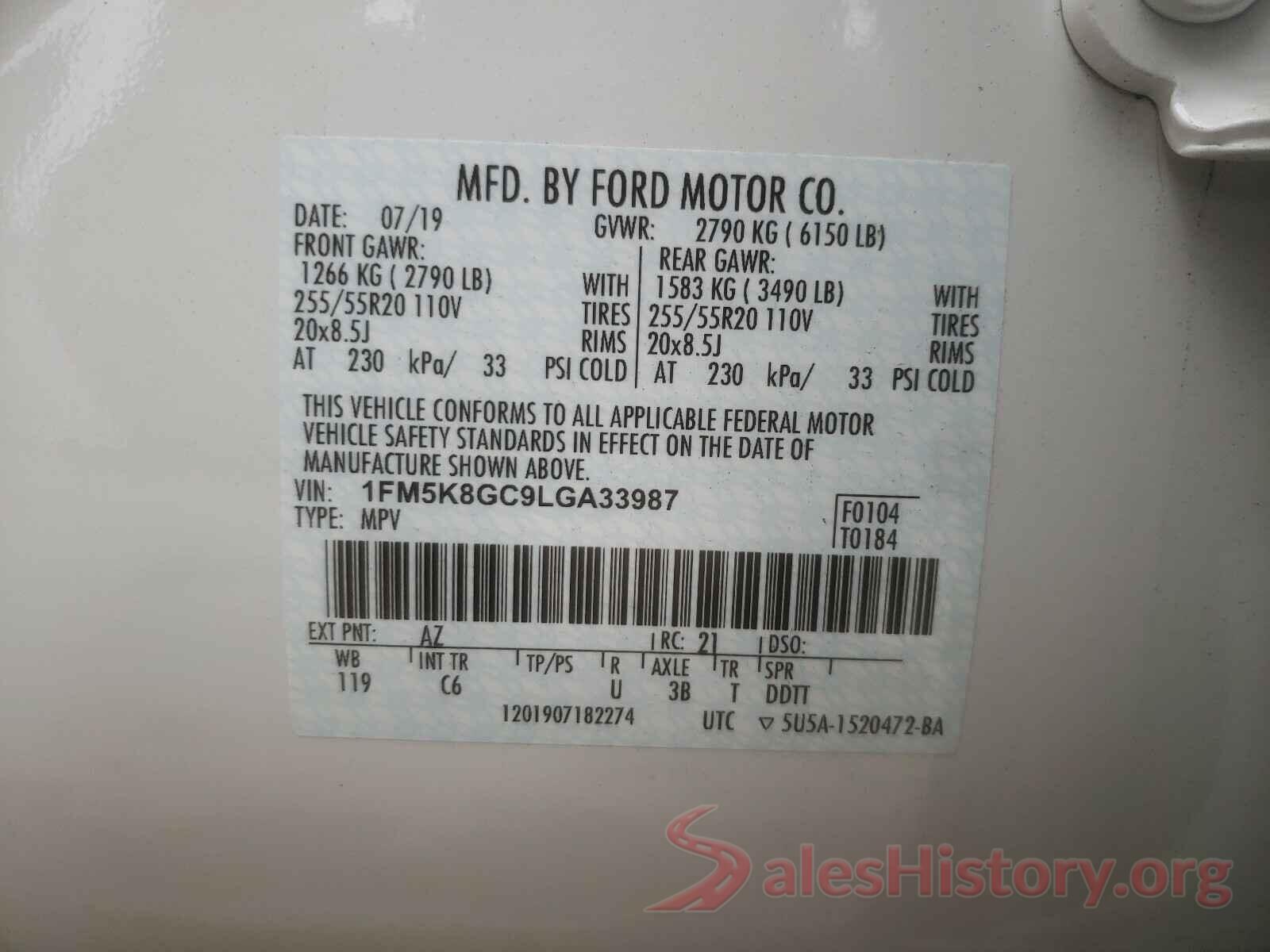 1FM5K8GC9LGA33987 2020 FORD EXPLORER