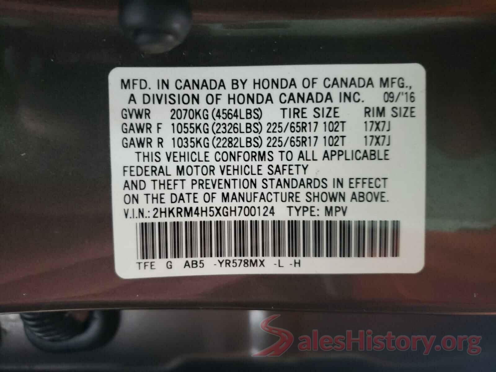 2HKRM4H5XGH700124 2016 HONDA CRV