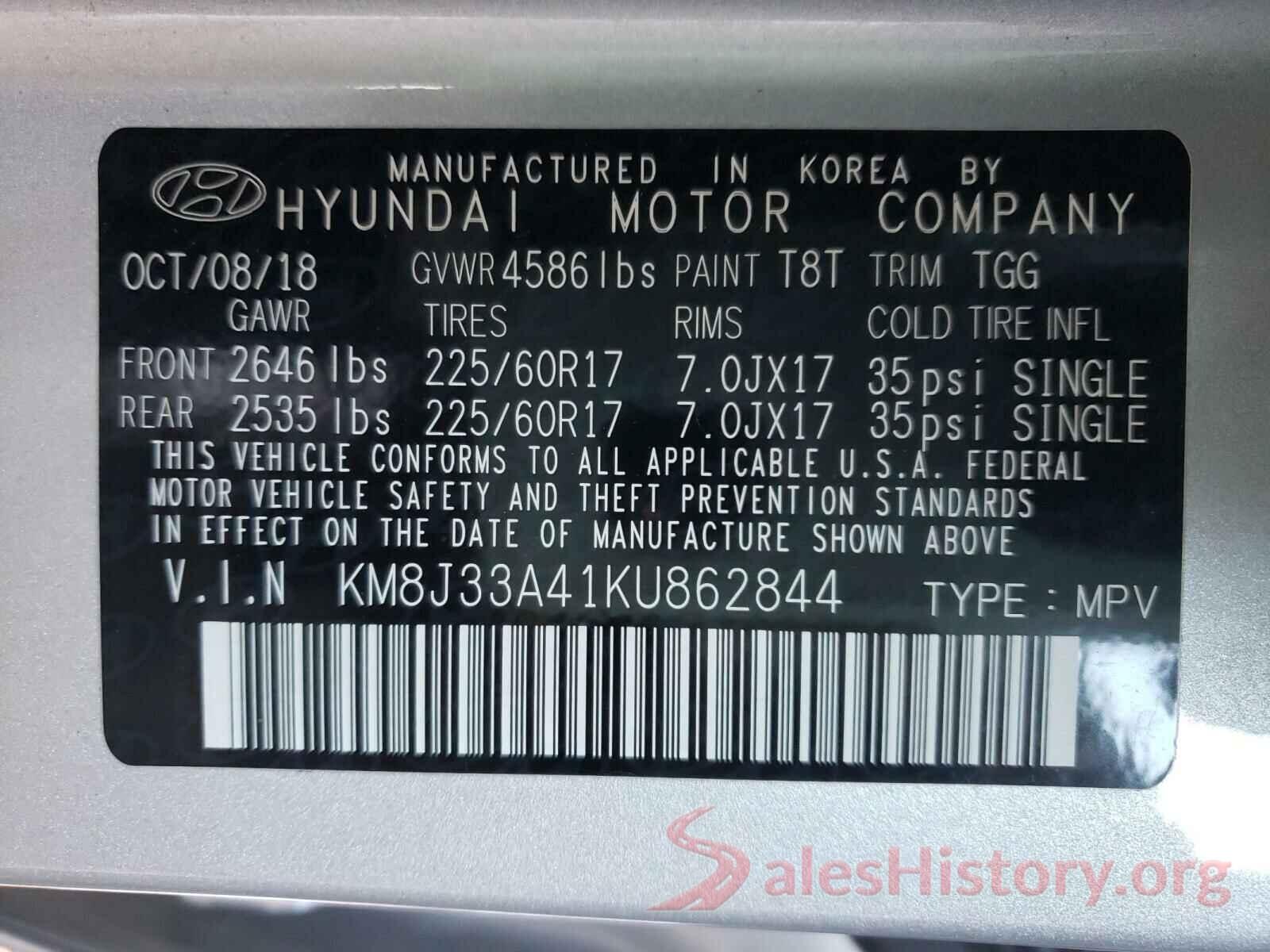 KM8J33A41KU862844 2019 HYUNDAI TUCSON