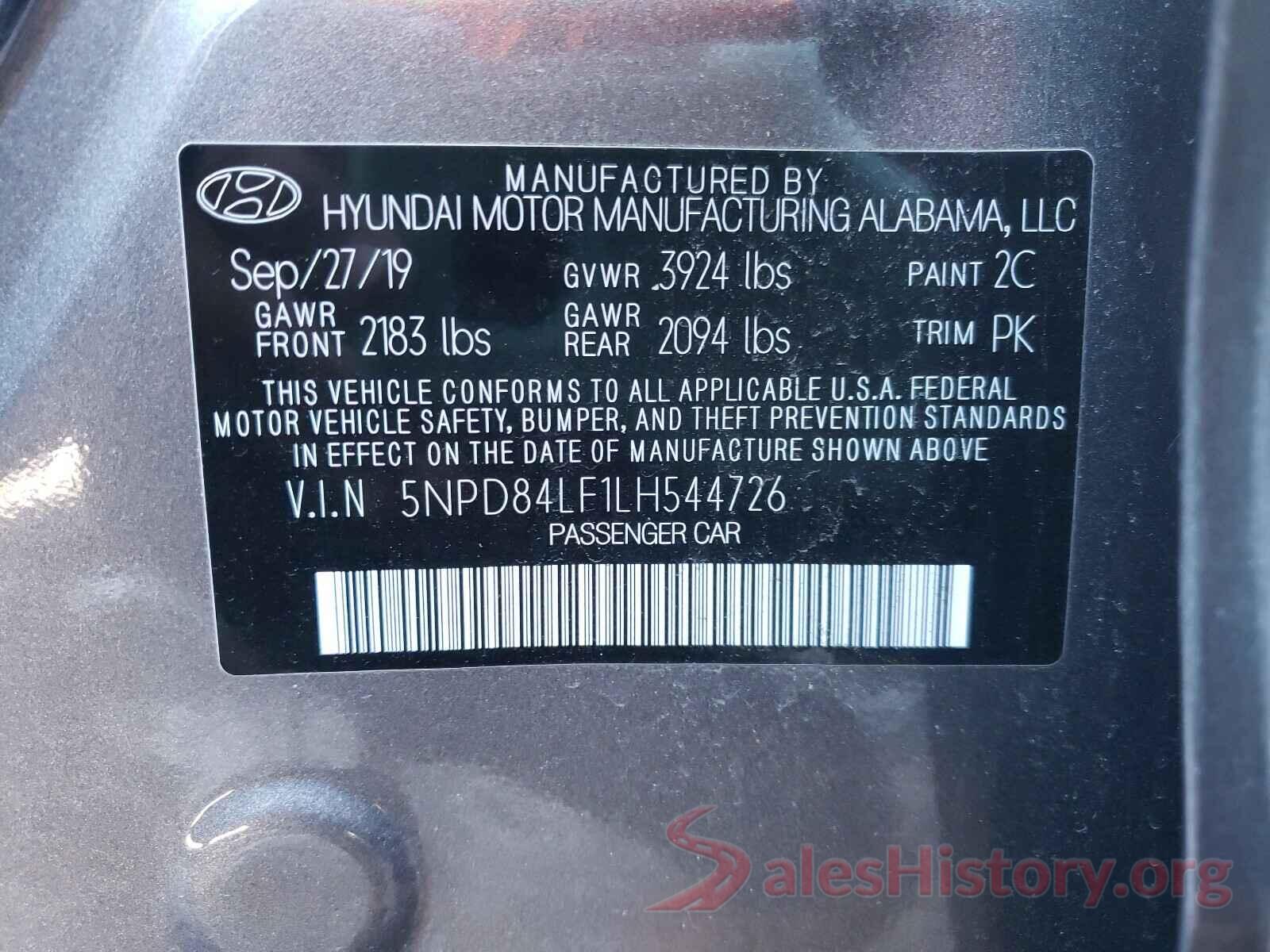 5NPD84LF1LH544726 2020 HYUNDAI ELANTRA