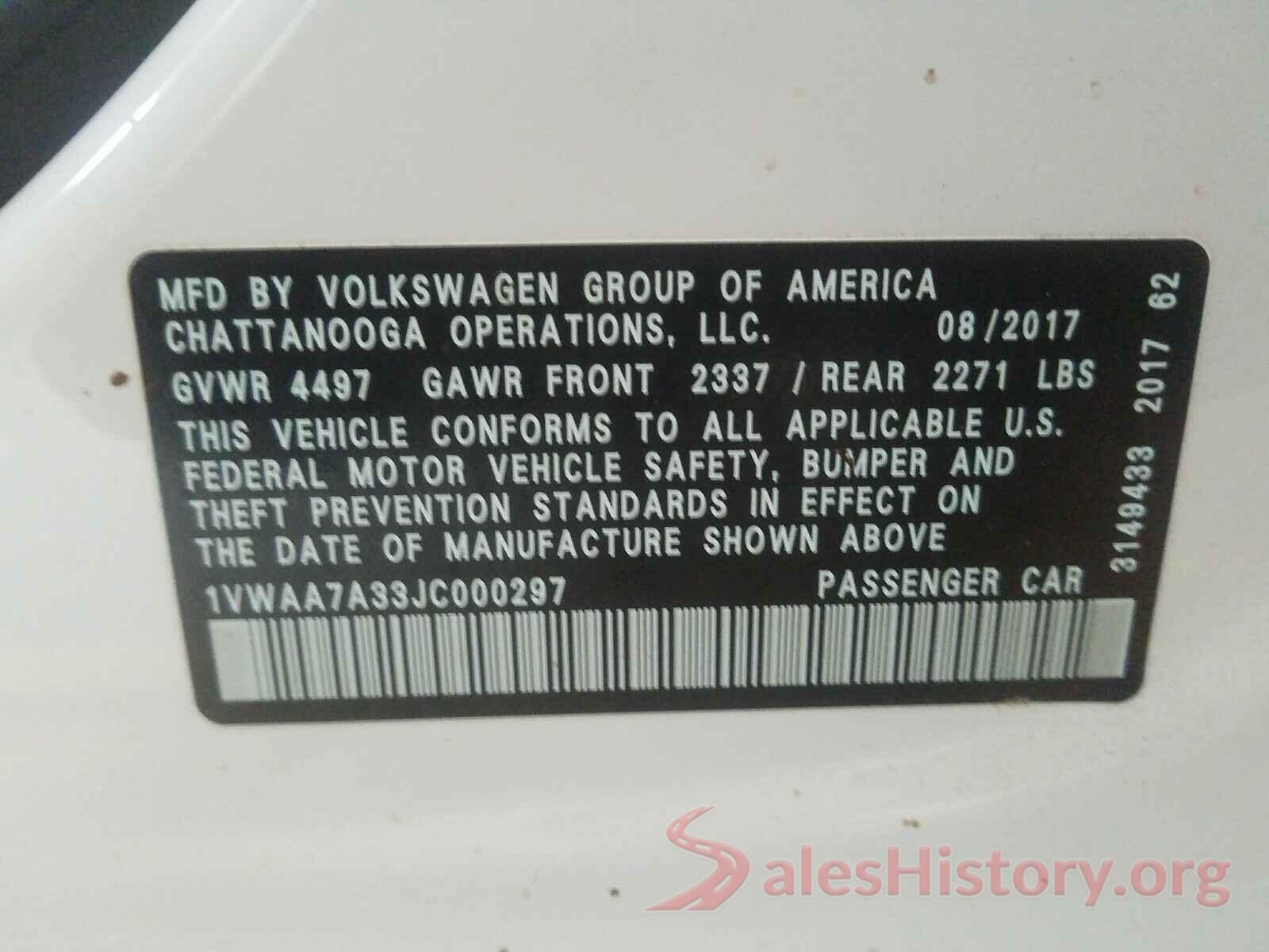 1VWAA7A33JC000297 2018 VOLKSWAGEN PASSAT