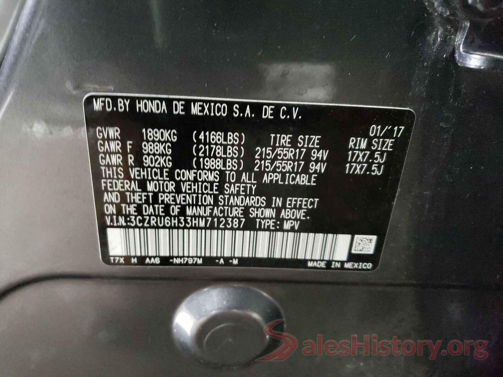 3CZRU6H33HM712387 2017 HONDA HR-V