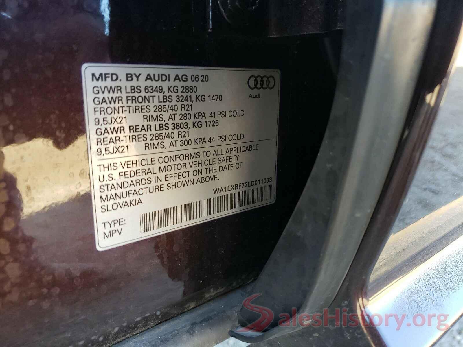 WA1LXBF72LD011033 2020 AUDI Q7